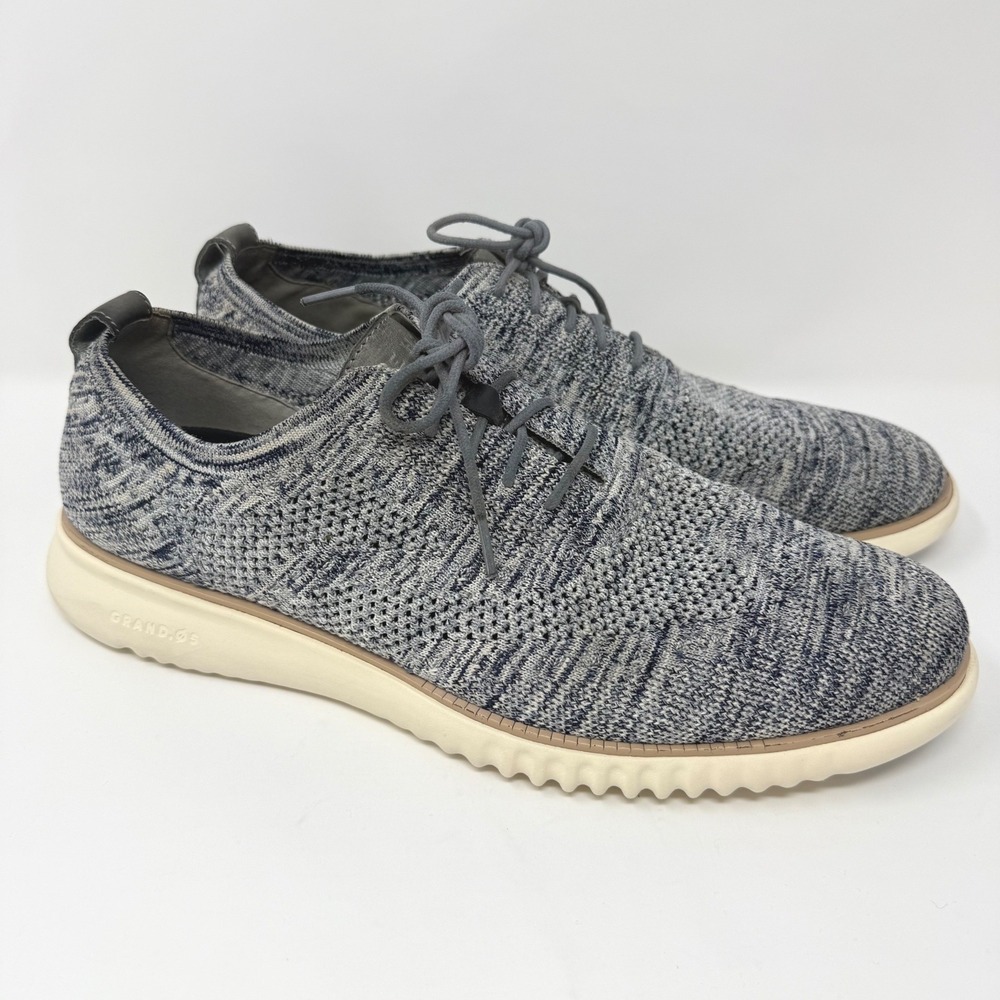 Cole‎ Haan Zerogrand Stitchlite Oxford Mens 12 Grey Blue Knit Wingtip Shoe